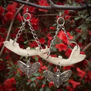 Real Possum Jawbone Death Moth Chain Nickel Free Earrings - Ethically Sourced
